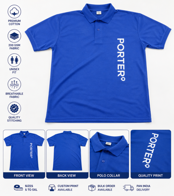 Porter Polo T-Shirt | Blue Porter Uniform T-Shirt with Logo – JMD Enterprises