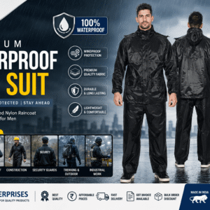Premium Waterproof Rain Suit for Men Black Jacket Pant Set