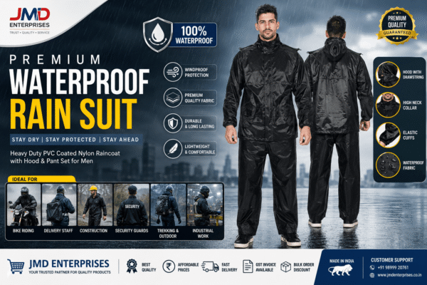 Premium Waterproof Rain Suit for Men Black Jacket Pant Set