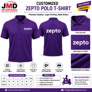 Customized Zepto T-Shirt | Delivery Uniform Manufacturer India