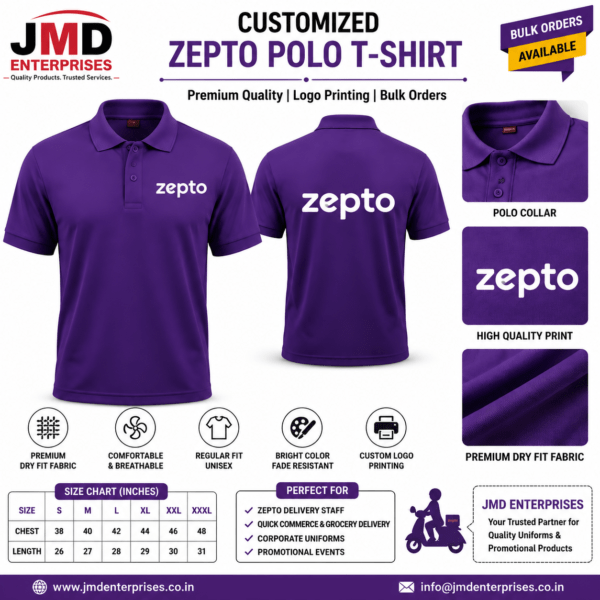 Customized Zepto T-Shirt | Delivery Uniform Manufacturer India