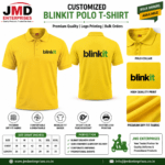 Buy Customized Blinkit T-Shirts from JMD Enterprises. Premium delivery uniform T-shirts with custom logo printing, dry-fit fabric, and bulk manufacturing across India.
