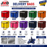 Buy premium waterproof insulated delivery backpacks with silver foil thermal insulation for food delivery, grocery delivery and courier services. Customized logo printing, bulk orders, OEM manufacturing and Pan India delivery by JMD Enterprises.