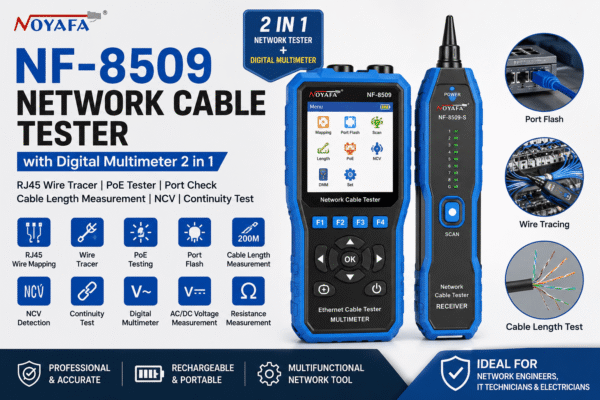 NF-8509 Network Cable Tester with Digital Multimeter 2-in-1 | RJ45 Wire Tracer | PoE Tester | Cable Length Meter | NCV Detector