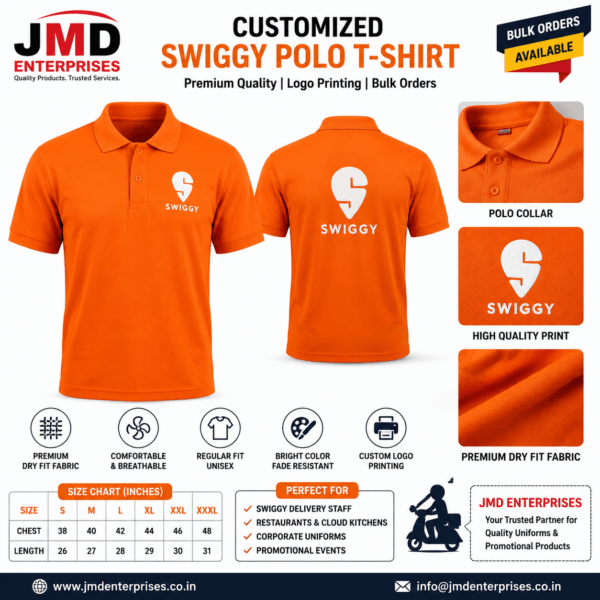 Customized Swiggy Polo T-Shirt | Orange Delivery Uniform with Logo Printing