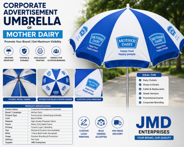 Corporate Advertisement Umbrella | Mother Dairy Promotional Umbrella – JMD Enterprises