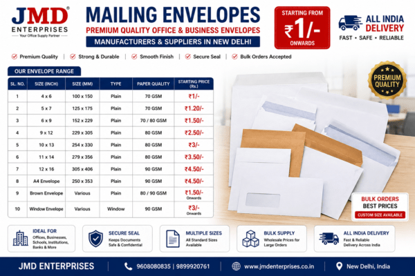 Mailing Envelopes – Premium Quality Office & Business Envelopes | Manufacturers & Suppliers in New Delhi | All India Delivery