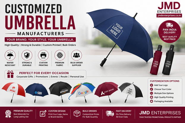 Customized Umbrella Manufacturers in India – Custom Printed Promotional Umbrellas – JMD Enterprises