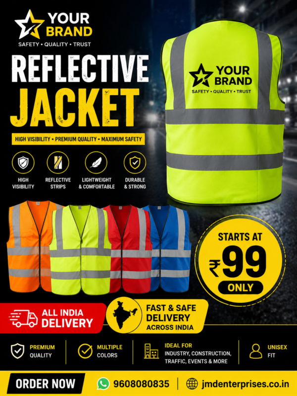 Reflective Safety Jacket with Custom Logo Printing | High Visibility Safety Vest-jmdenterprises.co.in